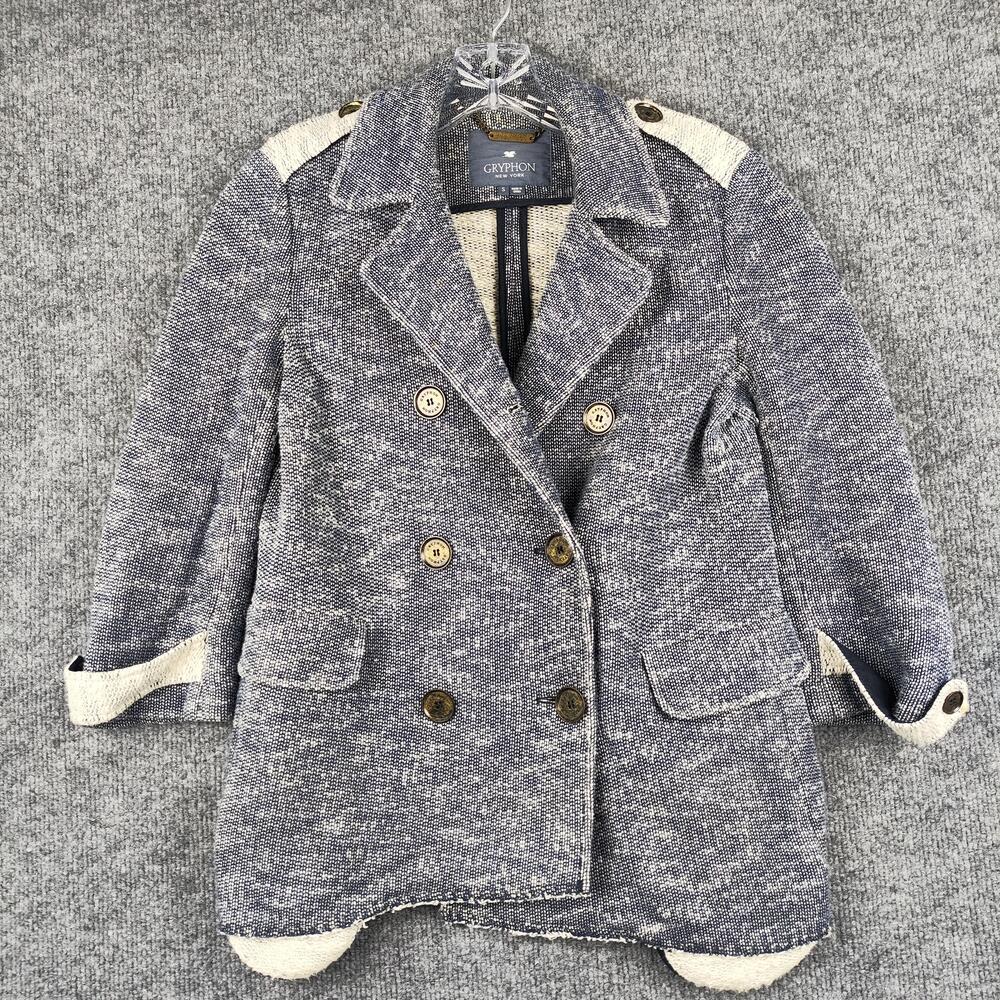 Gryphon New York Coat Womens Small Blue Knit Military Double Breasted Epaulet